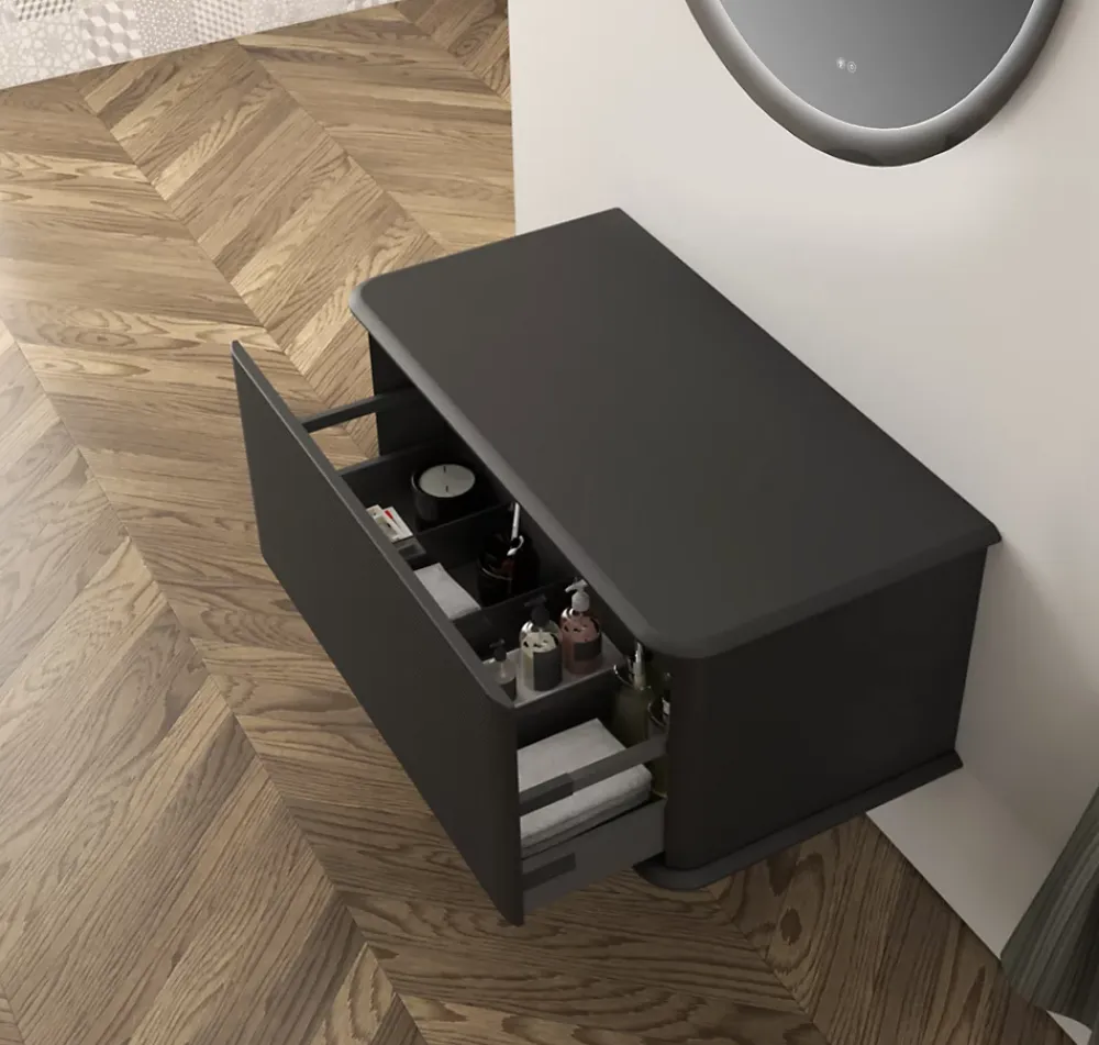 Baden Meuble sous-vasque à suspendre l.95 cm avec plan de toilette, noir mat, Idra