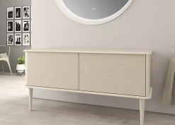 Meuble Buanderie|Baden Meuble sous-vasque à suspendre l.141 cm avec plan de toilette et pieds H.29 cm, beige coton, Idra