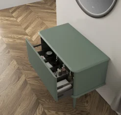 Baden Meuble sous-vasque à suspendre l.95 cm avec plan de toilette et pieds H.29 cm, vert mat, Idra