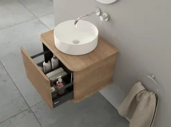 Meuble Buanderie|Baden Meuble sous-vasque à suspendre l.61 cm avec plan de toilette et vasque à poser, effet chêne tabac, Idra
