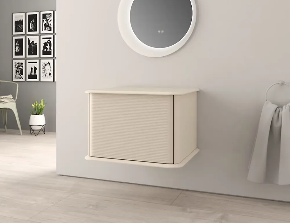 Meuble Buanderie|Baden Meuble sous-vasque à suspendre l.61 cm avec plan de toilette, beige coton, Idra