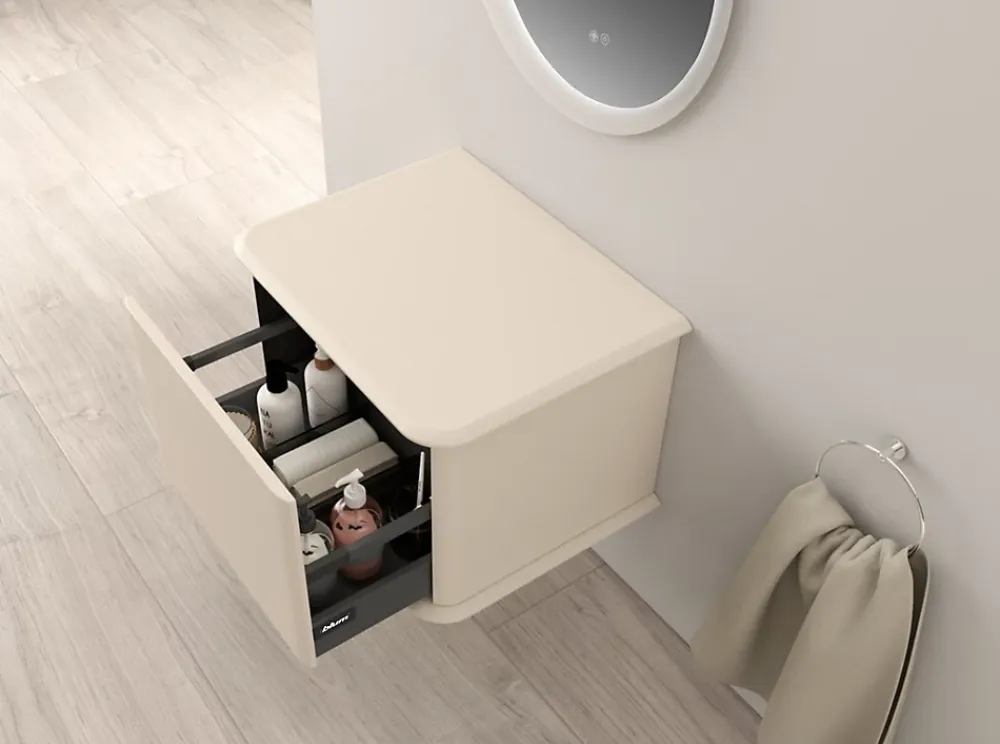Meuble Buanderie|Baden Meuble sous-vasque à suspendre l.61 cm avec plan de toilette, beige coton, Idra