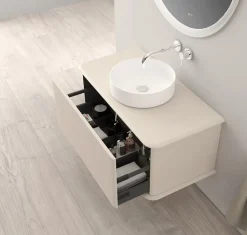 Baden Meuble sous-vasque à suspendre l.95 cm avec plan de toilette et vasque à poser, beige coton, Idra
