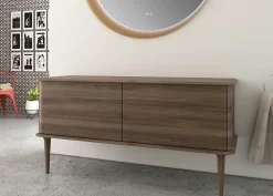 Meuble Buanderie|Baden Meuble sous-vasque à suspendre l.141 cm avec plan de toilette et pieds H.29 cm, effet noyer, Idra
