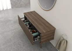 Meuble Buanderie|Baden Meuble sous-vasque à suspendre l.141 cm avec plan de toilette et pieds H.29 cm, effet noyer, Idra