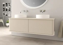 Meuble Buanderie|Baden Meuble sous-vasque à suspendre l.141 cm avec plan de toilette et 2 vasques à poser, beige coton, Idra
