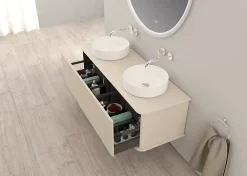 Meuble Buanderie|Baden Meuble sous-vasque à suspendre l.141 cm avec plan de toilette et 2 vasques à poser, beige coton, Idra