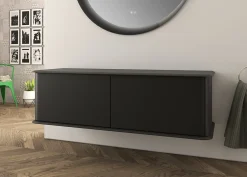 Meuble Buanderie|Baden Meuble sous-vasque à suspendre l.141 cm avec plan de toilette, noir mat, Idra