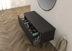 Meuble Buanderie|Baden Meuble sous-vasque à suspendre l.141 cm avec plan de toilette, noir mat, Idra