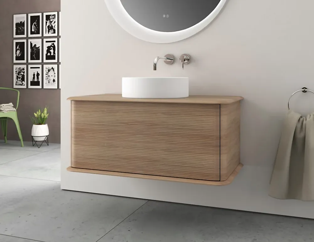 Meuble Buanderie|Baden Meuble sous-vasque à suspendre l.95 cm avec plan de toilette et vasque à poser, effet chêne tabac, Idra
