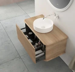 Meuble Buanderie|Baden Meuble sous-vasque à suspendre l.95 cm avec plan de toilette et vasque à poser, effet chêne tabac, Idra