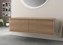 Meuble Buanderie|Baden Meuble sous-vasque à suspendre l.141 cm avec plan de toilette, effet chêne tabac, Idra