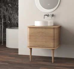 Baden Meuble sous-vasque à suspendre l.61 cm avec plan de toilette, vasque à poser et pieds H.29 cm, effet chêne tabac, Idra
