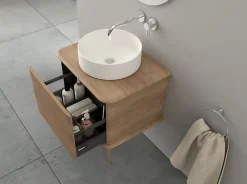 Baden Meuble sous-vasque à suspendre l.61 cm avec plan de toilette, vasque à poser et pieds H.29 cm, effet chêne tabac, Idra