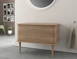 Meuble Buanderie|Baden Meuble sous-vasque à suspendre l.95 cm avec plan de toilette et pieds H.29 cm, effet chêne tabac, Idra