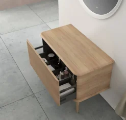 Meuble Buanderie|Baden Meuble sous-vasque à suspendre l.95 cm avec plan de toilette et pieds H.29 cm, effet chêne tabac, Idra