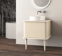 Baden Meuble sous-vasque à suspendre l.61 cm avec plan de toilette, vasque à poser et pieds H.29 cm, beige coton, Idra