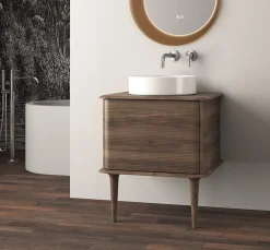 Meuble Buanderie|Baden Meuble sous-vasque à suspendre l.61 cm avec plan de toilette, vasque à poser et pieds H.29 cm, effet noyer, Idra