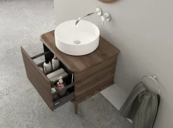 Meuble Buanderie|Baden Meuble sous-vasque à suspendre l.61 cm avec plan de toilette, vasque à poser et pieds H.29 cm, effet noyer, Idra