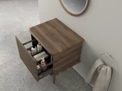 Baden Meuble sous-vasque à suspendre l.61 cm avec plan de toilette et pieds H.29 cm, effet noyer, Idra