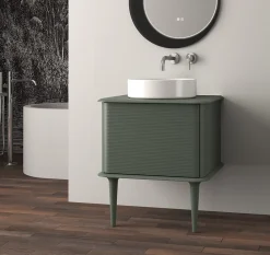 Baden Meuble sous-vasque à suspendre l.61 cm avec plan de toilette, vasque à poser et pieds H.29 cm, vert mat, Idra