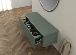 Meuble Buanderie|Baden Meuble sous-vasque à suspendre l.141 cm avec plan de toilette, vert mat, Idra