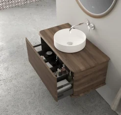 Meuble Buanderie|Baden Meuble sous-vasque à suspendre l.95 cm avec plan de toilette et vasque à poser, effet noyer, Idra