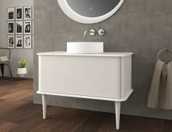 Baden Meuble sous-vasque à suspendre l.95 cm avec plan de toilette, vasque à poser et pieds H.29 cm, blanc mat, Idra