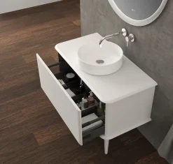 Baden Meuble sous-vasque à suspendre l.95 cm avec plan de toilette, vasque à poser et pieds H.29 cm, blanc mat, Idra