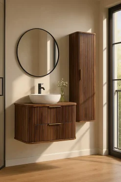 Meuble Vasque|Furnidea Meuble sous-vasque à suspendre GLAMOUR coloris noyer foncé 80 cm