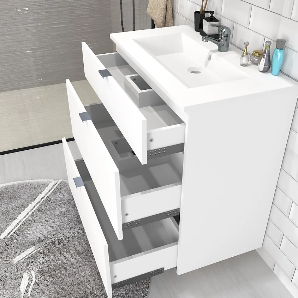 Weber Industries Meuble sous-vasque 3 tiroirs MARBELLA 60 cm + vasque / Blanc