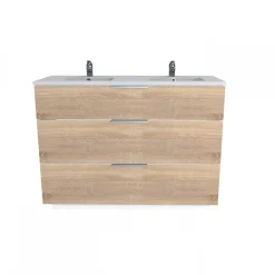 Meuble Vasque|Weber Industries Meuble sous-vasque 3 tiroirs MARBELLA 120 cm + vasque / Décor Chêne blanchi