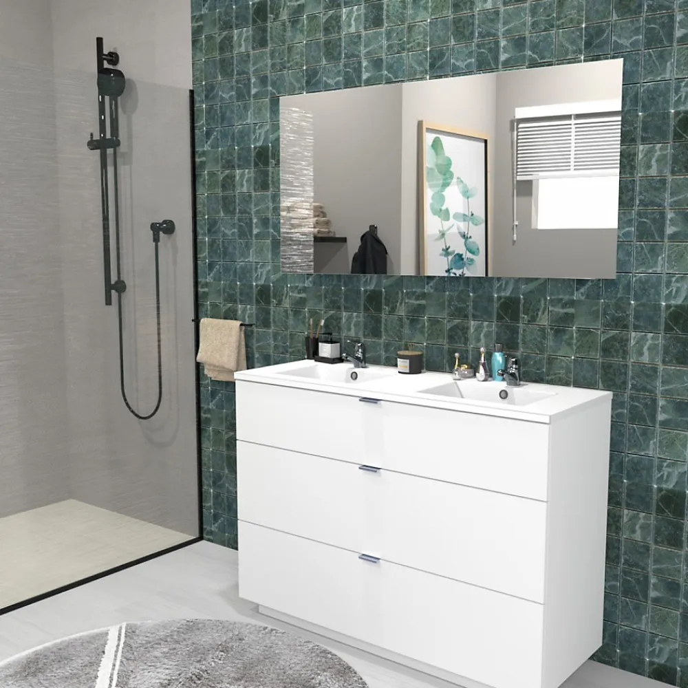 Meuble Vasque|Weber Industries Meuble sous-vasque 3 tiroirs MARBELLA 120 cm + vasque / Blanc