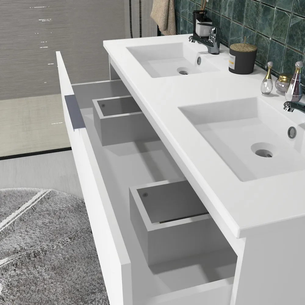 Meuble Vasque|Weber Industries Meuble sous-vasque 3 tiroirs MARBELLA 120 cm + vasque / Blanc