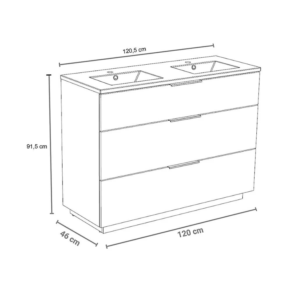 Meuble Vasque|Weber Industries Meuble sous-vasque 3 tiroirs MARBELLA 120 cm + vasque / Blanc