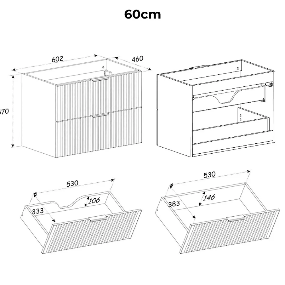Meuble Sous-Vasque|Petits-Meubles Meuble sous-vasque 140cm 2 niches Gaia Bois et Noir