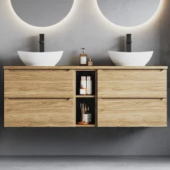 Meuble Sous-Vasque|Petits-Meubles Meuble sous-vasque 140cm 2 niches plan de toilette Viggo Bois