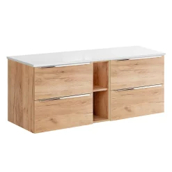Petits-Meubles Meuble sous-vasque 140cm 2 niches April Bois et Blanc