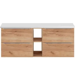 Petits-Meubles Meuble sous-vasque 140cm 2 niches April Bois et Blanc