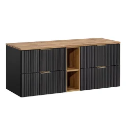 Petits-Meubles Meuble sous-vasque 140cm 2 niches Adriel Noir et Bois