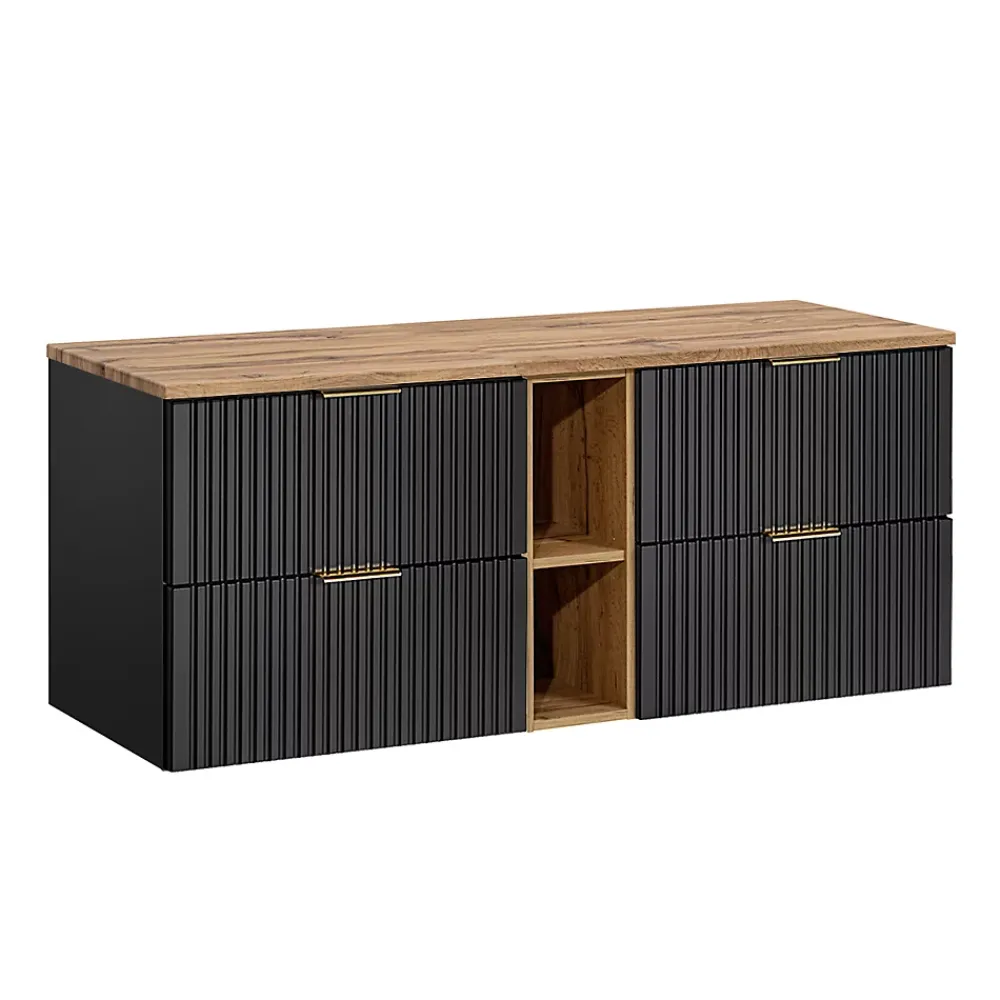 Petits-Meubles Meuble sous-vasque 140cm 2 niches Adriel Noir et Bois