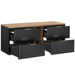 Petits-Meubles Meuble sous-vasque 140cm 2 niches Adriel Noir et Bois