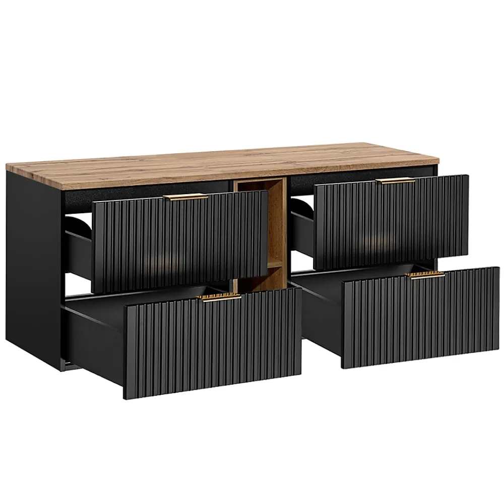 Petits-Meubles Meuble sous-vasque 140cm 2 niches Adriel Noir et Bois