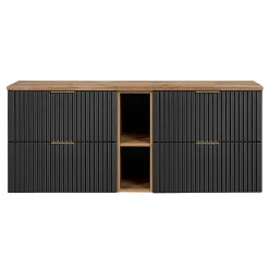 Petits-Meubles Meuble sous-vasque 140cm 2 niches Adriel Noir et Bois