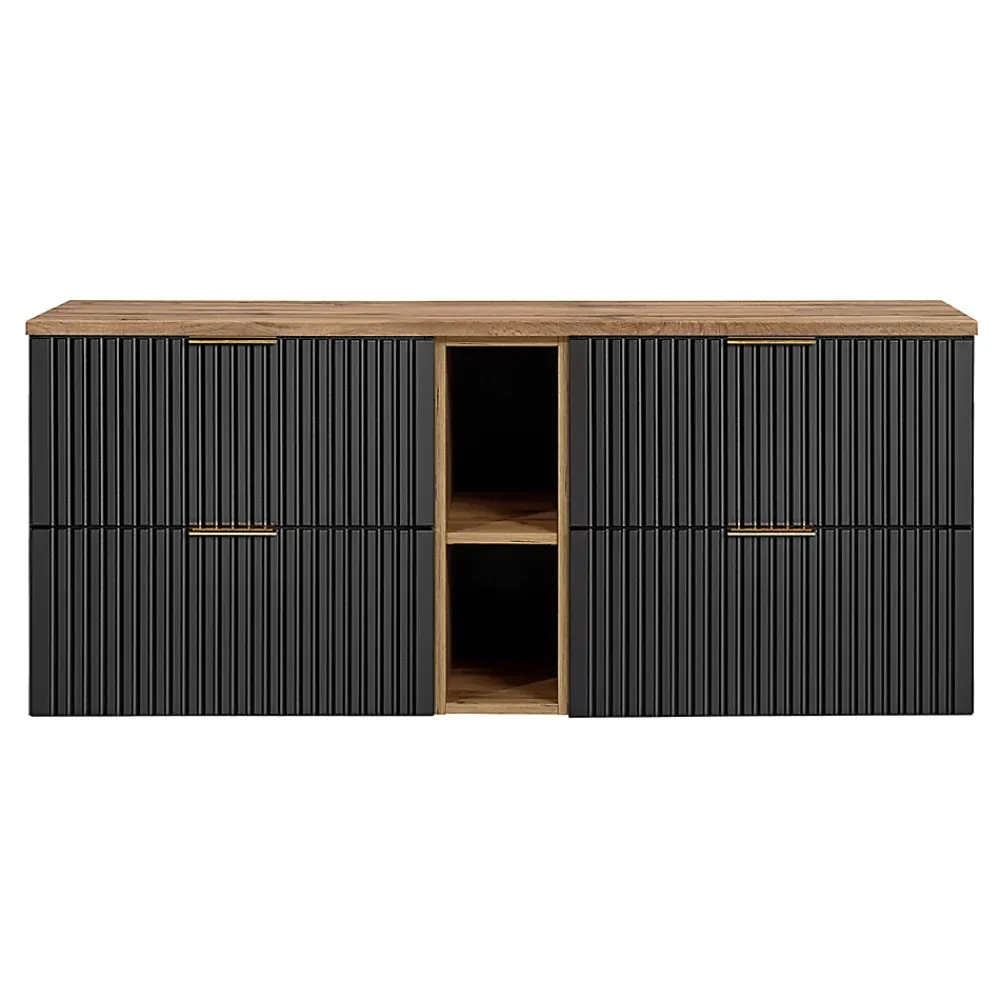 Petits-Meubles Meuble sous-vasque 140cm 2 niches Adriel Noir et Bois