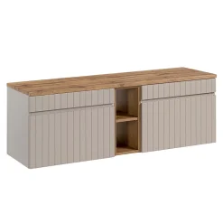 Petits-Meubles Meuble sous-vasque 140cm 2 niches Zelie Cachemire et Bois