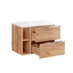 Petits-Meubles Meuble sous-vasque 80cm 2 niches April Bois et Blanc