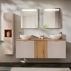 Meuble Sous-Vasque|Petits-Meubles Meuble sous-vasque 160cm 4 portes panier à linge Manoa Cachemire et Bois