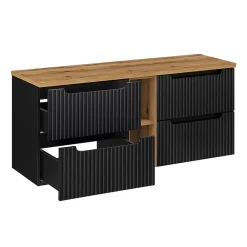 Meuble Sous-Vasque|Petits-Meubles Meuble sous-vasque 140cm 4 tiroirs 2 niches Riva Noir et Bois