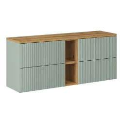 Petits-Meubles Meuble sous-vasque 140cm 4 tiroirs 2 niches Jade Vert et Bois